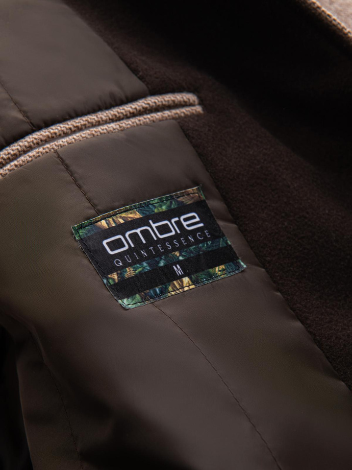 Melanżowy długi męski płaszcz z kapturem – beżowy V2 OM-COWC-0122