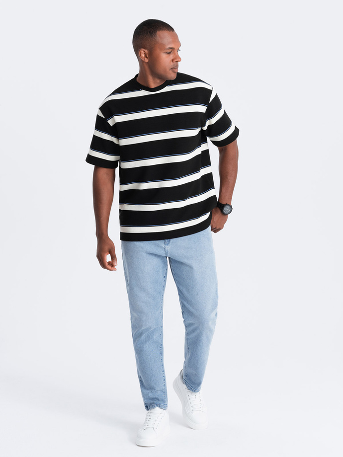 Men's CARROT FIT denim pants with subtle rubbing - light blue V2 OM-PADP-0162