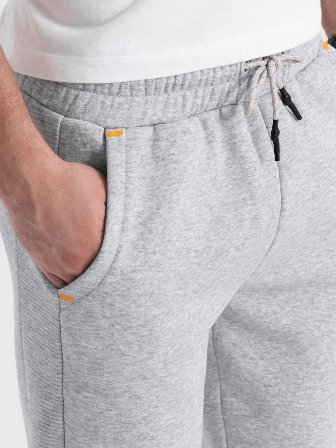 Men's sweatpants with contrast stitching - grey melange V3 OM-PASK-0145