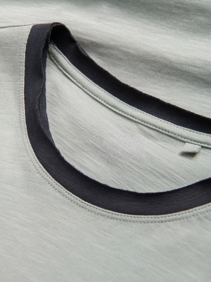 T-shirt męski z surowym wykończeniem – szarozielony V2 OM-TSCT-22SS-004