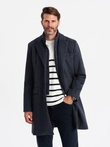 Unzipped men's wool coat - navy blue V1 OM-COWC-0121