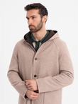 Melange long men's hooded coat - beige V2 OM-COWC-0122