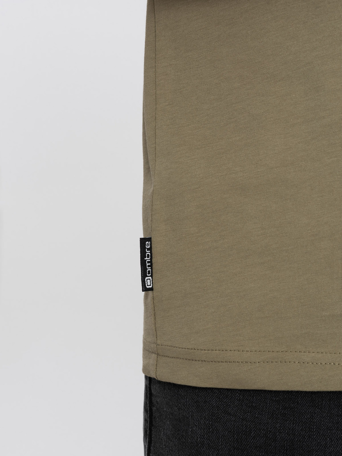 Longsleeve męski z nadrukiem motywu mapy - oliwkowy V2 OM-LSPT-0115