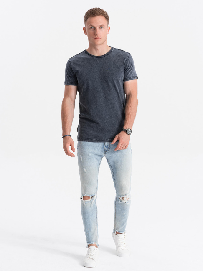 Men's T-shirt with ACID WASH effect - navy blue V2 S1638