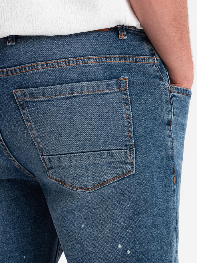 Men's short denim shorts with rubbing and rolled up leg - blue V2 OM-SRDS-0186