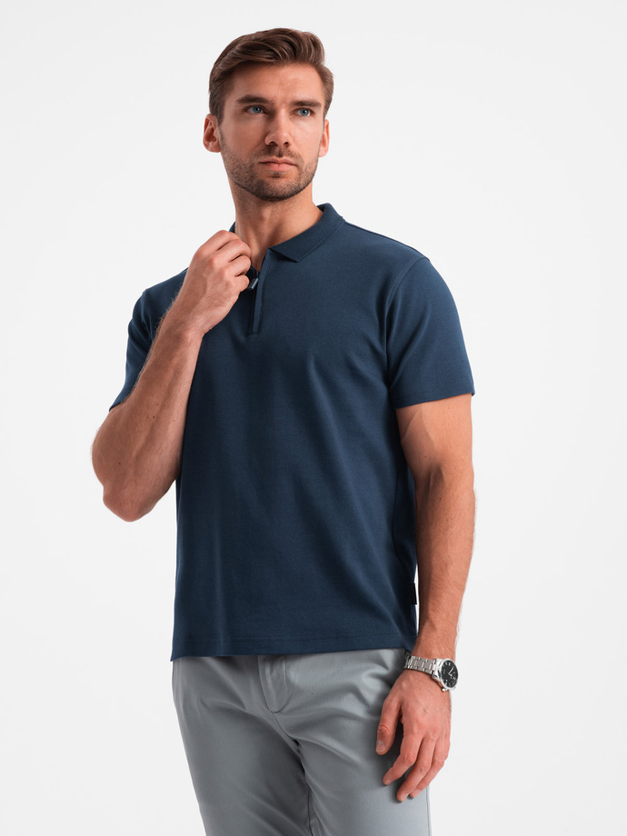 Men's polo shirt with zippered collar - navy blue V7 OM-POSS-0132