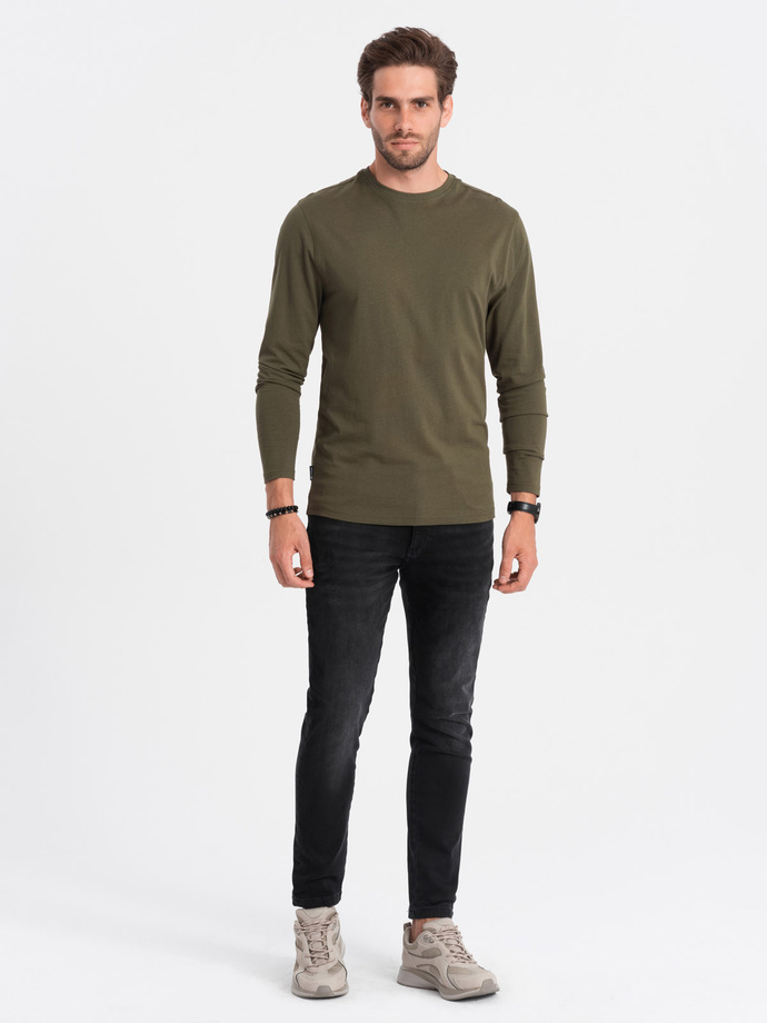 Men's BASIC longsleeve with round neckline - dark olive V7 OM-LSBL-0106