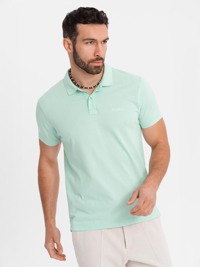 Cotton pique knit polo shirt - mint V1 OM-POSS-0103