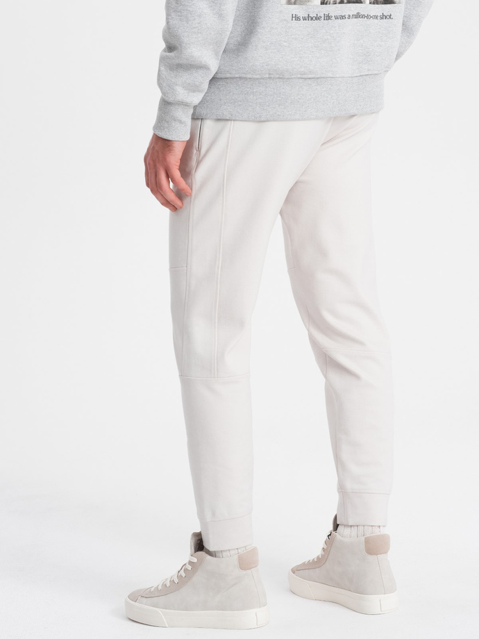 Men's sweatpants joggers on elastic with stitching - white V4 OM-PASK-0142