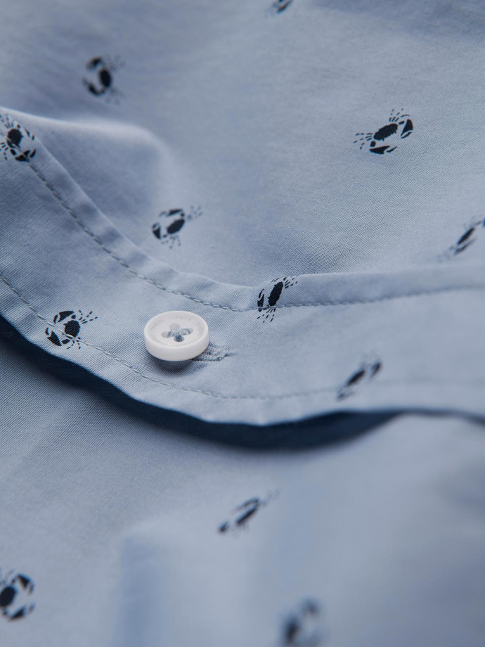 Klasyczna męska bawełniana koszula SLIM FIT w kraby - jasnoniebieska V6 OM-SHCS-0156