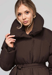 Women's quilted long jacket with belt OW-JALJ-0104 v3 - brown