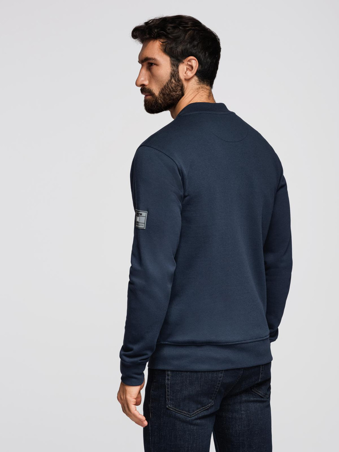 Men's unbuttoned cotton sweatshirt bomber - navy blue V4 OM-SSZP-0215