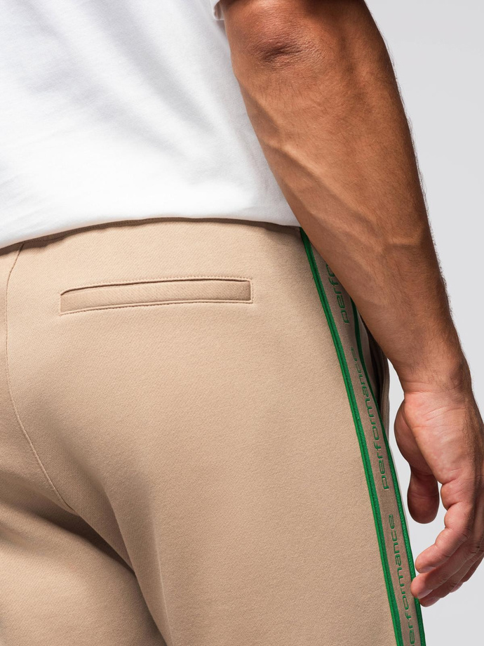 Sportowe spodnie męskie jogger z lampasami – brązowe V1 OM-PASK-0284