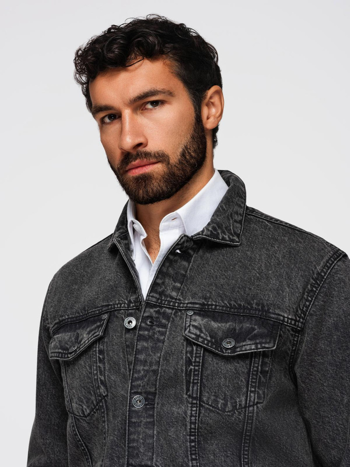 Men's denim jacket katana with washem - black V3 OM-JADJ-0219