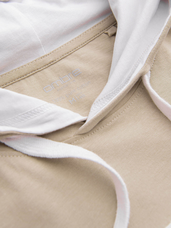 Męski casualowy t-shirt bawełniany z kapturem – beżowy V5 OM-TSCT-22SS-001