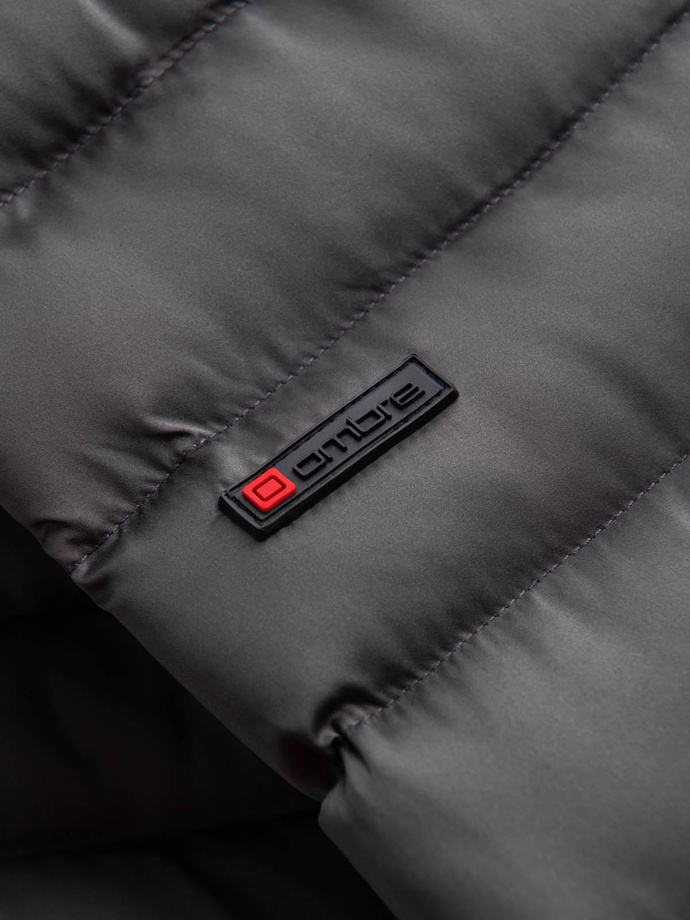 Lightly insulated quilted men's jacket with satin trim - graphite V14 OM-JALP-0180