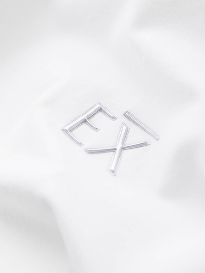 Męski t-shirt SLIM FIT z elastanem i printem – biały V2 OM-TSBC-0222