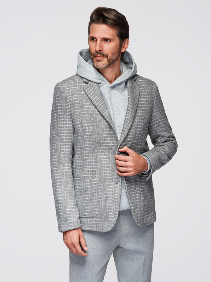 Men's checkered blazer with wool - grey V1 OM-BLZB-0117
