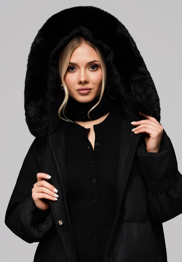 Women's long jacket with fur OW-JALJ-0107 v2 - black