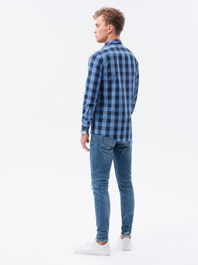 Men's check shirt with long sleeves - blue/navy K282
