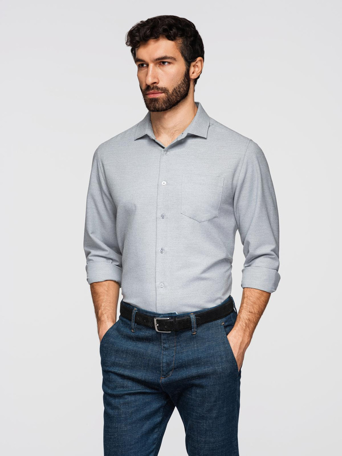 Men's classic regular fit shirt - grey melange V2 K694