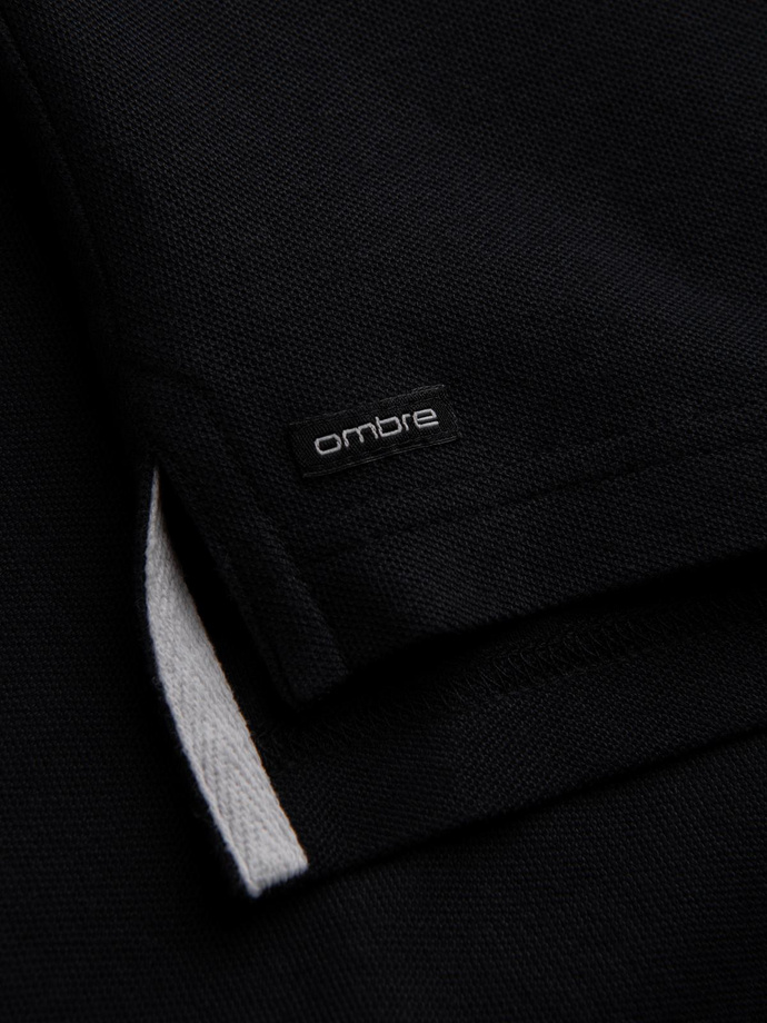 Męska koszulka polo bez kołnierzyka - czarna V8 OM-TSCT-0156