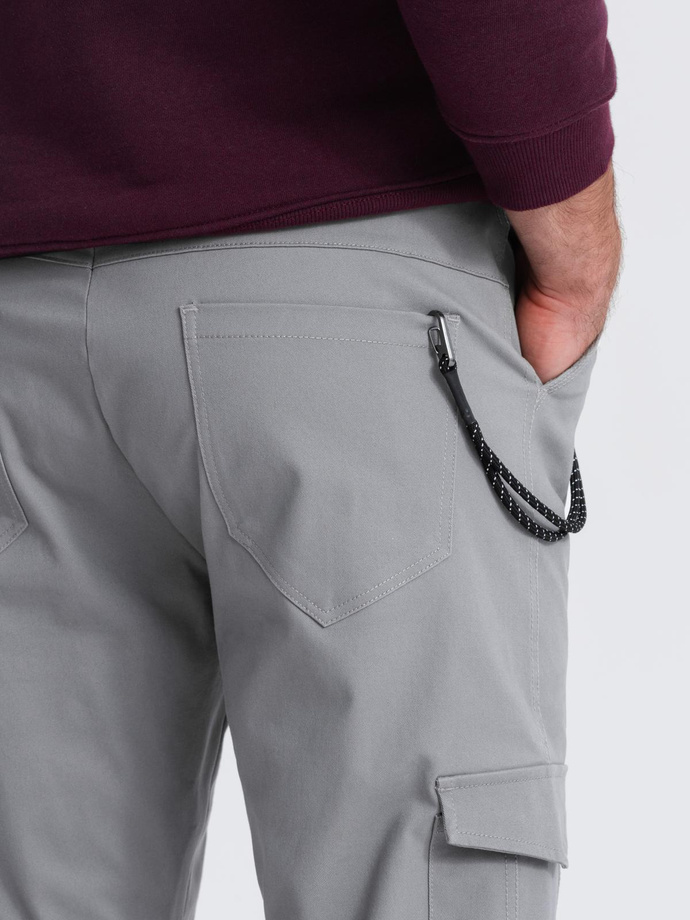 Men's pants with cargo pockets and leg hem - grey V4 OM-PACG-0189