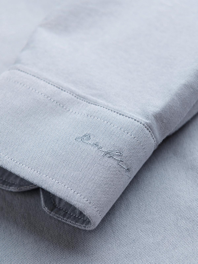 Elegant men's oxford shirt with embroidery and pocket - blue V1 OM-SHOS-0173