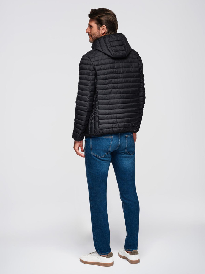 Men's classic quilted jacket with pouch option - black V7 OM-JALP-0295