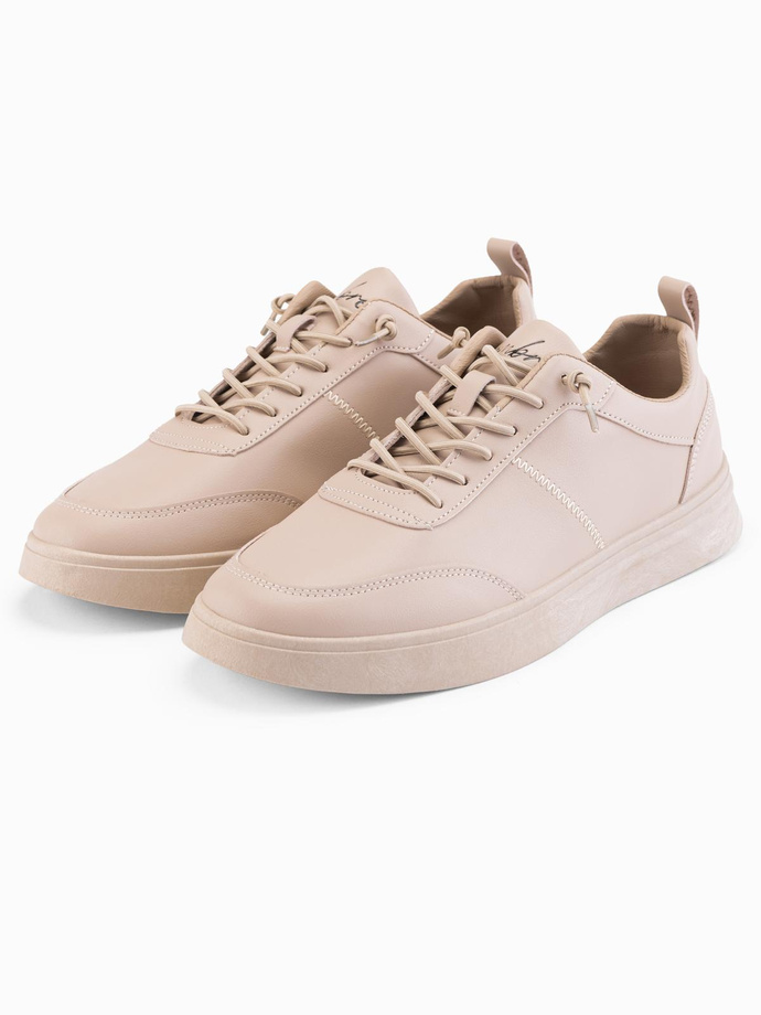 Men's monochromatic sports style shoes with stitching - beige V2 OM-FOCS-0159