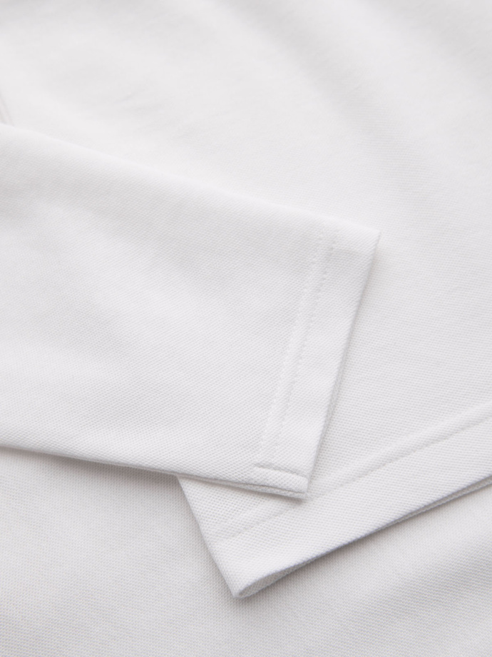 Longsleeve męski BASIC z kołnierzykiem polo – biały V1 OM-POBL-0114
