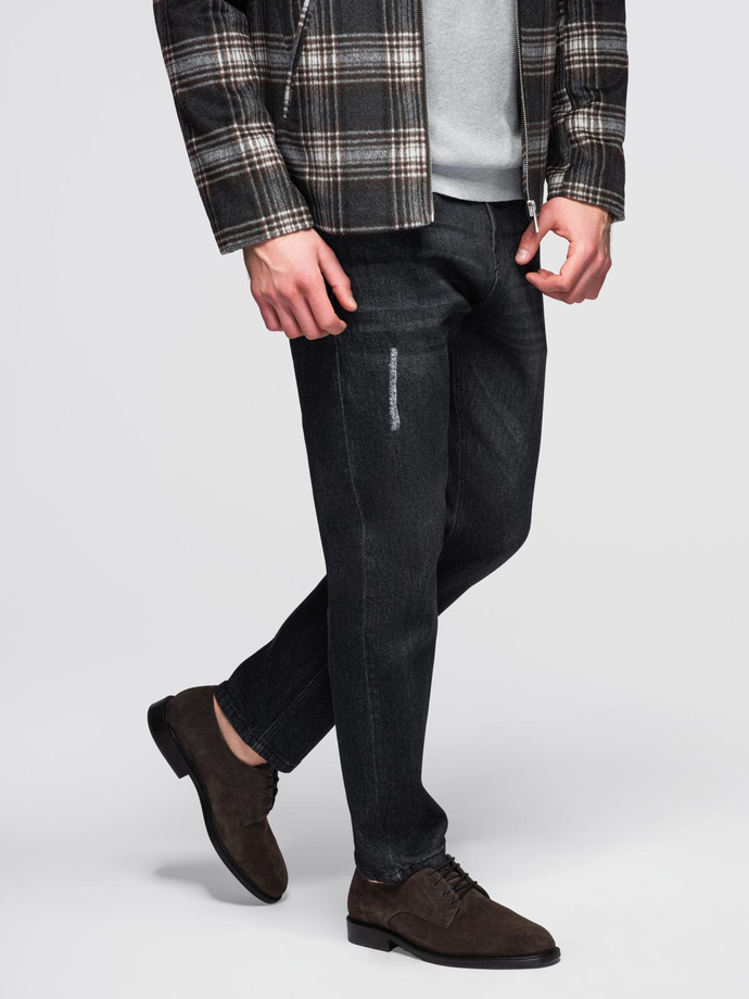 Men's denim pants with REGULAR FIT rubbing - black V2 OM-PADP-0241