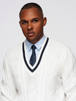 Men's plaid sweater with crew neckline - white V1 OM-SWSW-0151