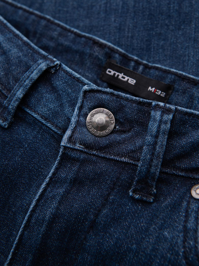 Klasyczne spodnie męskie jeansy SLIM FIT z elastanem – ciemnoniebieskie V3 OM-PADP-0216