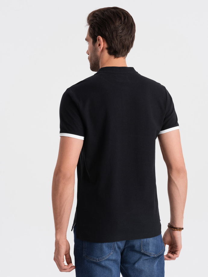 Men's collarless polo shirt - black V8 OM-TSCT-0156