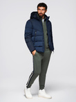 Men's jacket with asymmetrical quilting and hood - navy blue V4 OM-JAHP-0304
