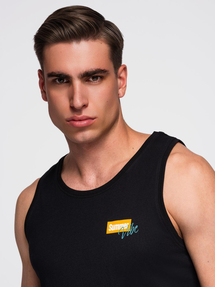 Męski bawełniany tank top z nadrukiem Summer Vibe – czarny V1 OM-TSTT-0191