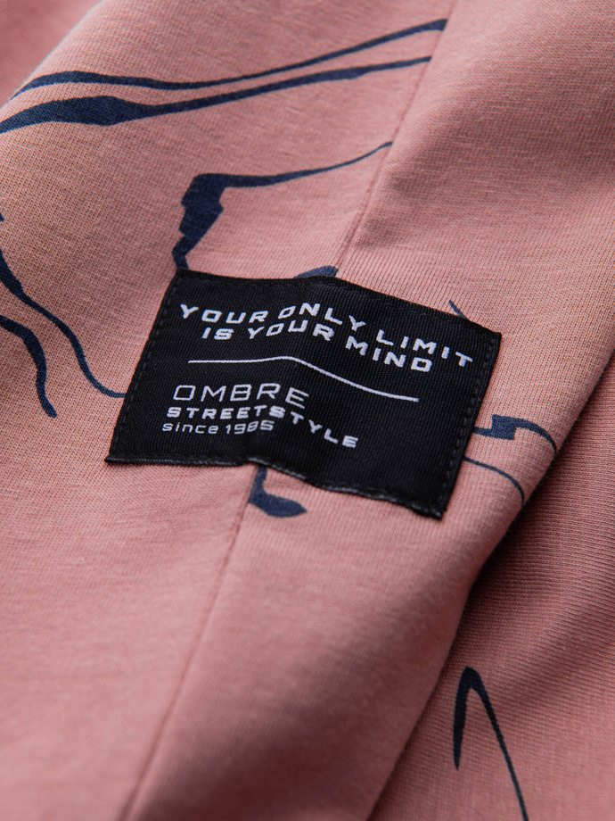 Men's cotton t-shirt with patterns - pink V5 OM-TSFP-0184