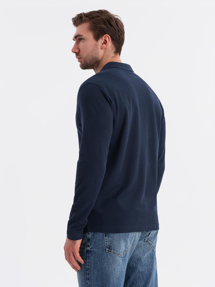 Męski longsleeve BASIC z kołnierzykiem polo – granatowy V3 OM-POBL-0114