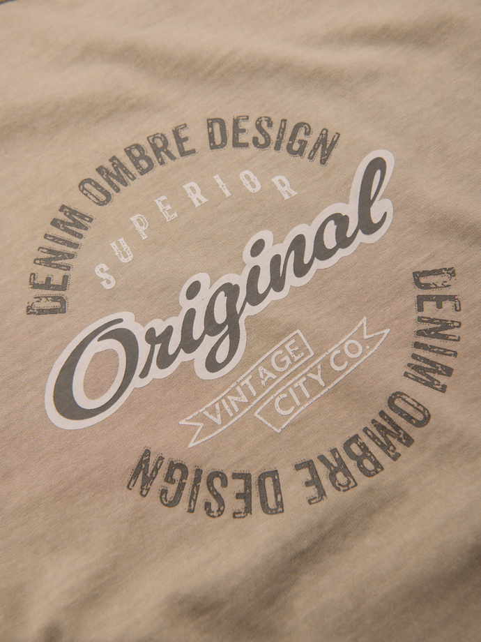 Cotton T-shirt with print on chest and back - dark beige V2 OM-TSWT-0201