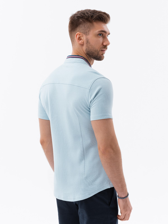 Men's knit shirt with short sleeves and collared collar - blue V3 OM-SHSS-0101