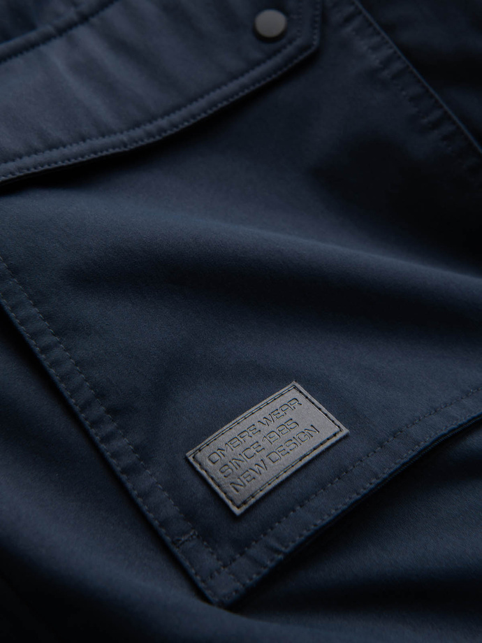 Długa męska kurtka parka z kożuszkiem – granatowa V2 OM-JALJ-0181