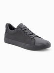 Casual one-color men's sneakers with combined materials - gray V5 OM-FOCS-0105