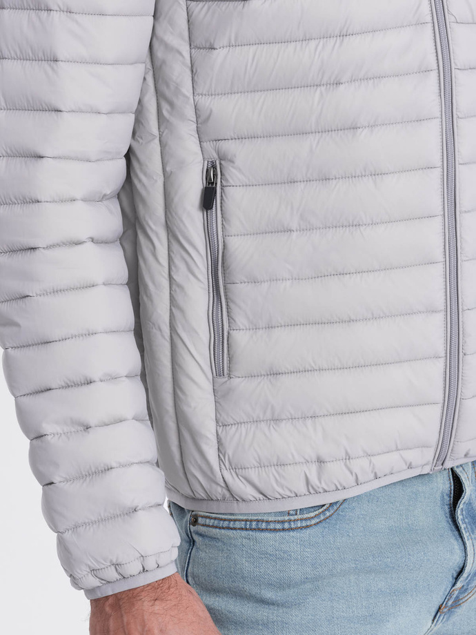 Men's satin-finish bomber jacket with contrasting ribbed cuffs - black V1 OM-JALP-22FW-007