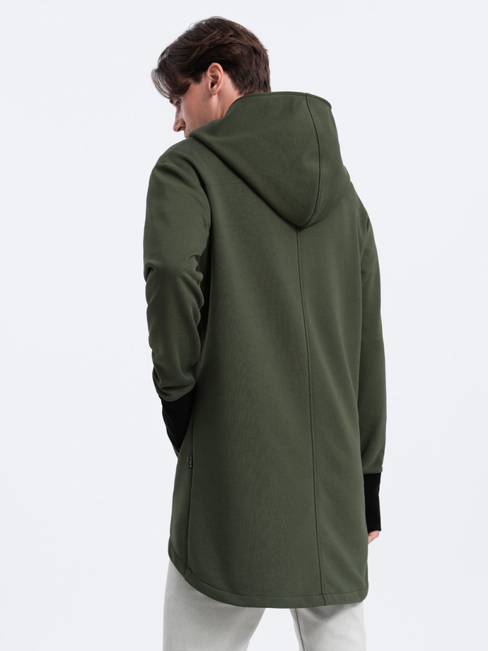 Asymmetrical men's sweatshirt with a spacious hood NANTES - dark olive green B1368