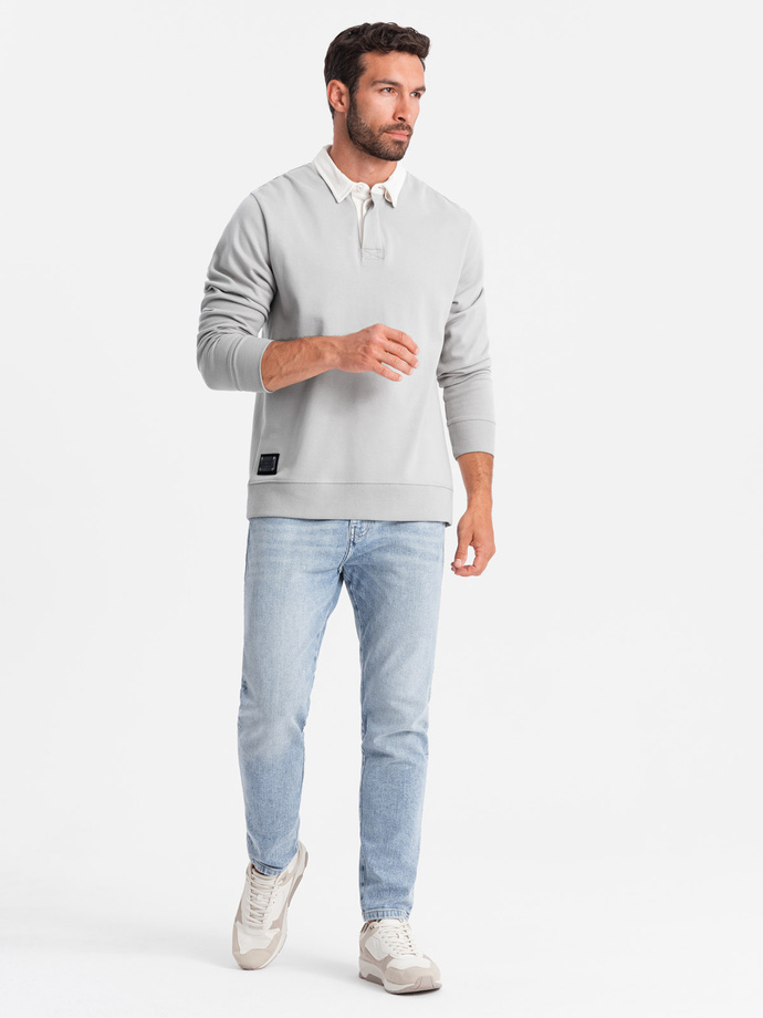 Men's sweatshirt with white polo collar - ash V7 OM-SSNZ-0132