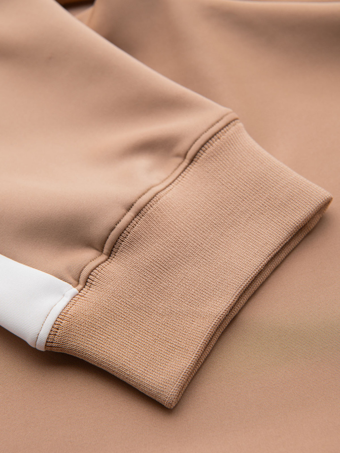 Men's sweatpants joggers with contrasting stripes - beige V4 OM-PASK-0229