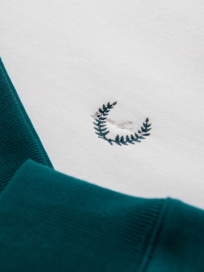 Bluza męska kontrastowa z reglanowym rękawem - kremowo-ciemnozielona V1 OM-SSNZ-0239