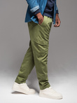 Men's knit joggers with cargo pockets - olive V3 OM-PAJO-0199