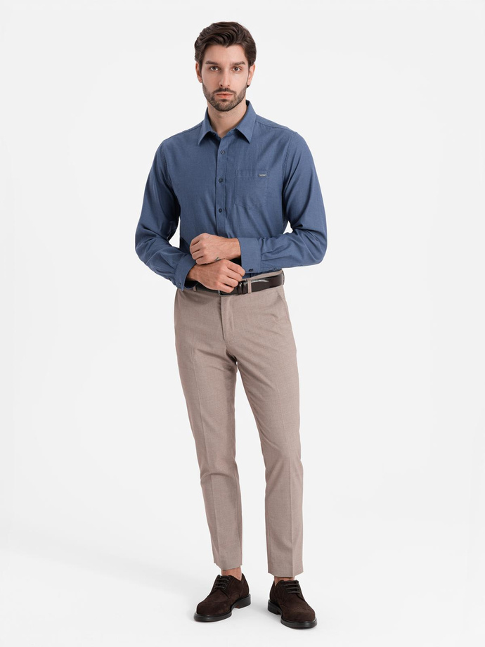 Bawełniana męska koszula z kieszenią REGULAR FIT - niebieska V3 OM-SHCS-0147